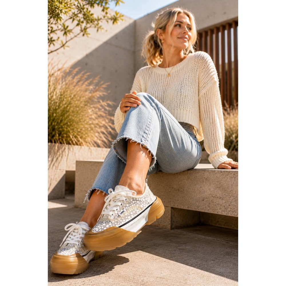 Vans Authentic Modular Mesh‎ Polka Dot Gum Sole Sneakers White NWT Womens 7.5